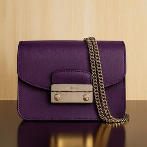 FURLA Julia Purple Saffiano Leather Mini Chain Crossbody Bag/Shoulder Bag